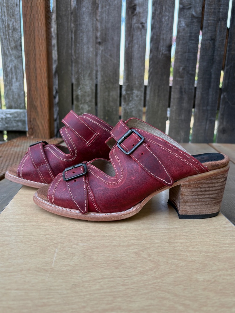 Freebird by Steven Burgundy Leather Buckle Heeled Sandals